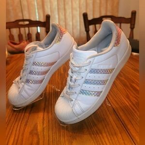 Womens size 6 Adidas superstars iridescent hologram s.